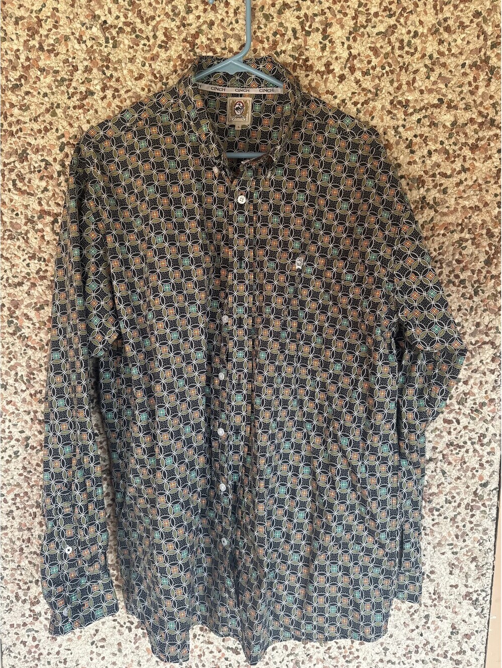 Cinch Shirt Mens L Button Down Long Sleeve Black Geometric Medallion Western